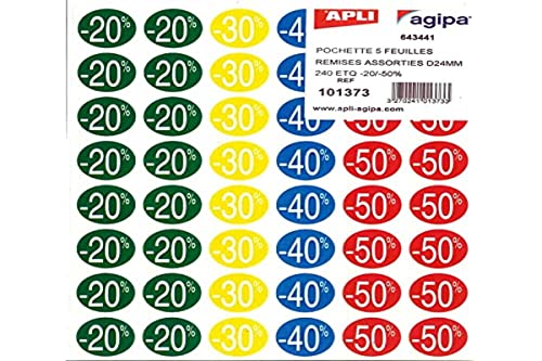 Apli 101373 Etichette Per Sconti Forma Circolare Adesivo Permanente, 101373 X 24 Mm X 5H