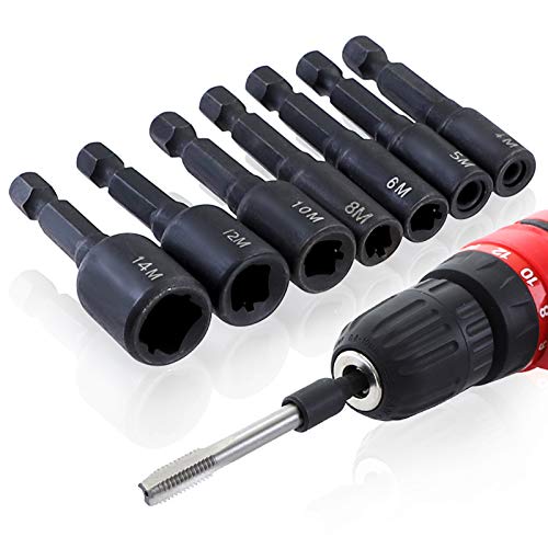 Tutoy 7Pcs M4-M14 Adattatore Per Presa Per Rubinetto A Vite 1/4 Pollici Hex Shank Machine Tap Square Driver Thread Tap Adapter Adapter For Drill Elett