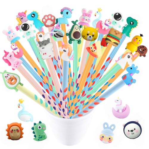 Derayee 30 Pezzi Matite Triangolari Per Bambini,Divertenti Animali Topper Per Matita,Matite Gadget Regalini Fine Festa Compleanno Per Bambini(Colore/S