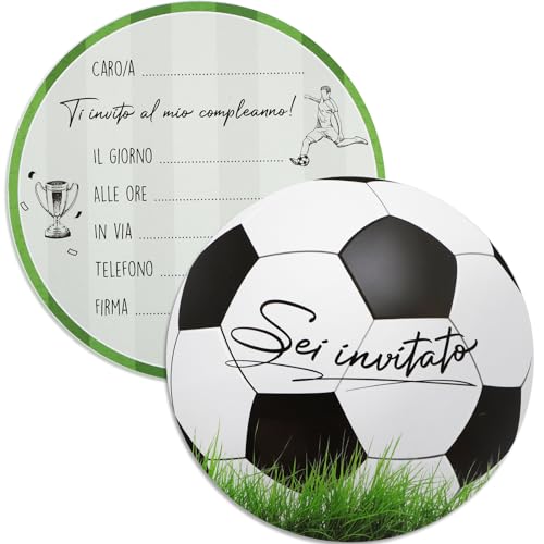 Gebetter 32Pz Inviti Compleanno Bambino Calcio, Biglietti Invito Rotondo Partecipazioni Compleanno Bambini Festa Compleanno Calcio Auguri Regalo Bimbi