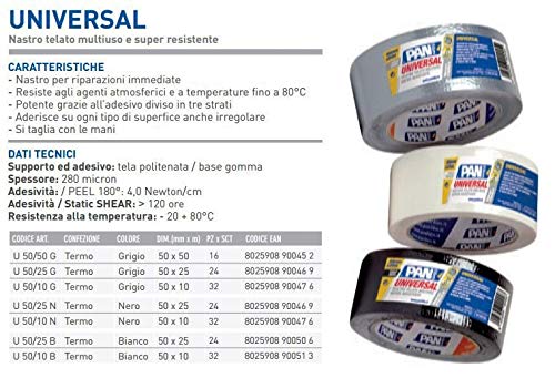 Pan Film - 1Pz Nastro Americano Telato Multiuso Super Resistente Colore Grigio Per Qualsiasi Tipo Di Riparazioni Ed Usi Dim. 50X25 (Mmxmt)