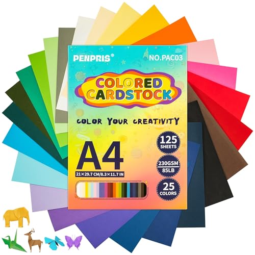 Cartoncino Colorato A4, Carta Per Cartoncini Pesanti, 125 Fogli Di Cartoncino Per La Creazione Di Biglietti, Scrapbooking Artigianale, 25 Colori, 230 