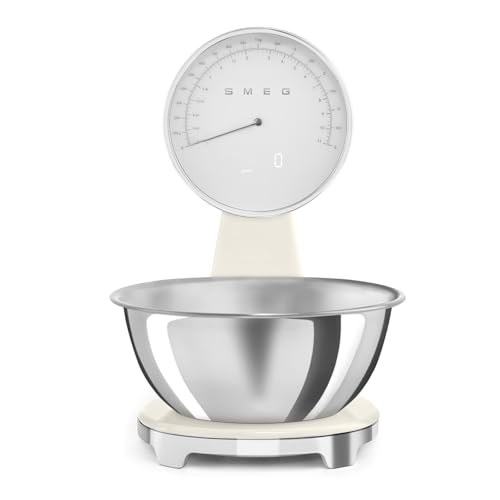 Smeg, Bilancia Da Cucina Digitale E Analogica Ksf01Crww, Ciotola In Acciao Inox 1,8L Removibile, Quattro Unità Di Misura G/Ml E Lb.Oz/Fl.Oz, Con Funzi