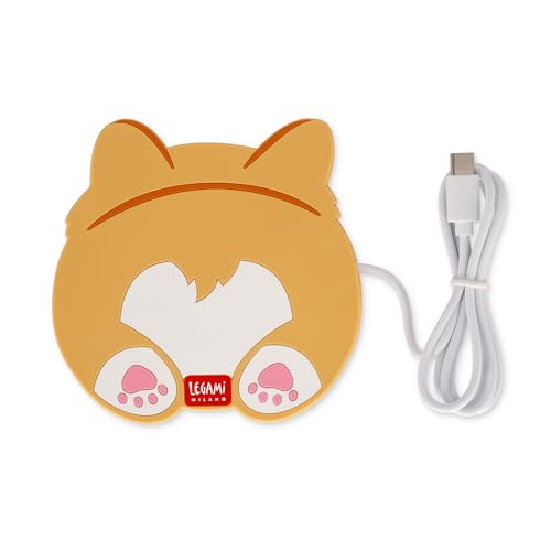 Legami - Scalda Tazza Usb, Warm It Up, 10X10 Cm, In Vinile, Ideale Per Tazze E Bicchieri Con Fondo Piatto, Ingresso Usb, Tema Corgi
