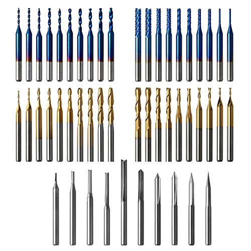 Genmitsu 50Pcs Carburo Di Tungsteno End Mill Cnc Router Bits, 1/8 '' Shank 2-Flauto Straight Router Bits, Flat Nose&Ball Nose End Mill, Pcb Drill Bit