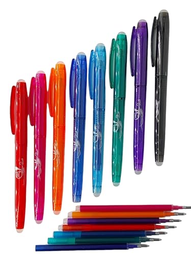 Chloence Butterfly - Penne Cancellabili 8 Pezzi + 8 Ricariche, Inchiostro Gel, Penne Cancellabili Colorate, Punta Da 0,7 Mm, 8 Colori, Penne Cancellab