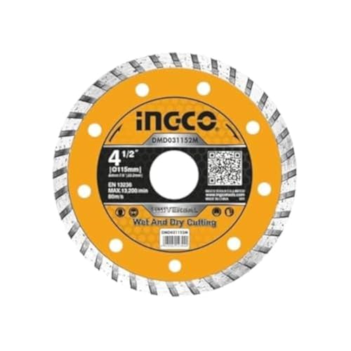 Ingco Disco Diamantato Turbo A Corona Continua Per Cemento Pietra Gres Porcellanato Marmo Taglio Preciso (115 Mm)