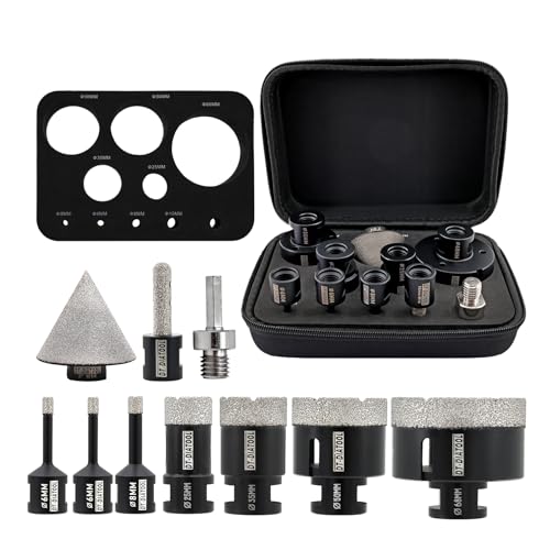 Dt-Diatool Set Di 10 Punte Diamantate Da 6/6/8/25/35/50/68 Mm + Fresa Diamantata Da 10 Mm + Punta Diamantata Da 50 Mm + Adattatore Esagonale Per Gres