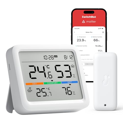 Switchbot Stazione Meteo Bluetooth, Monitor Temperatura/Umidità Con Data E Previsione Del Tempo(Switchbot Hub Richiesto), Termometro E Igrometro, Espo