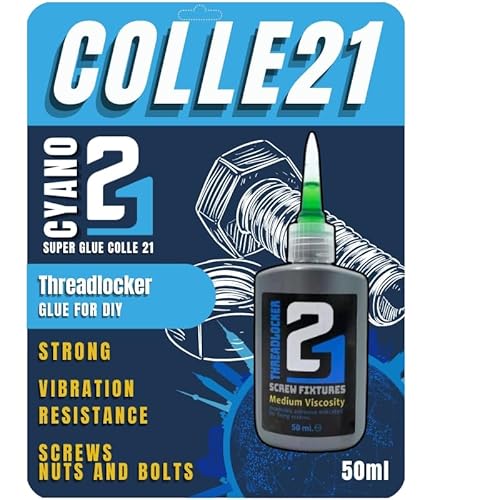 Colla Ciano Forte Threadlocker Colle21, Flacone Da 50 Ml. - Colla Adesivo Threadlocker, Super Colla Cianoacrilato.