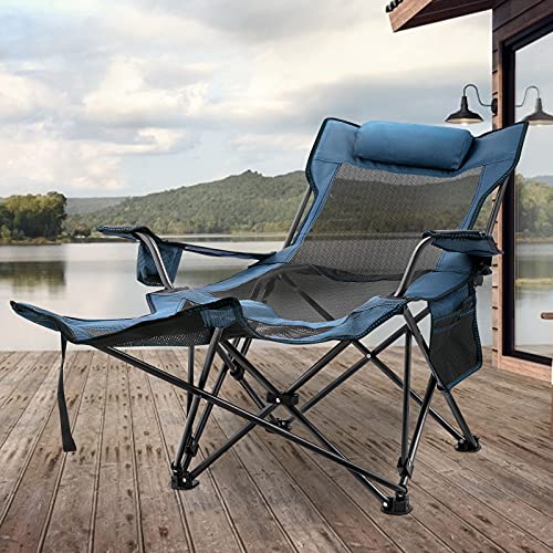 Gioevo Sedia Portatile Pieghevole Da Campeggio 168X56X69 Cm, Sedia Reclinabile Per Pesca In Campeggio Blu, Dimensioni Piega 18X18X89 Cm Altre Attività