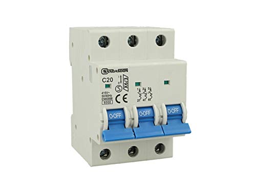 Interruttore Magnetotermico Automatico, 3P 220V E 380V 6Ka, Per Mono Fase E Trifase, Mcb 3P C20 20A