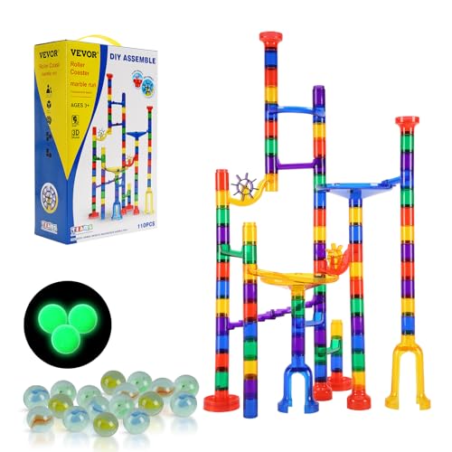 Vevor Marble Run Set, 110 Pezzi Marble Maze Building Block Brain Game 355 X 235 X 120 Mm, Una Pista Per Biglie Con 10 Biglie Fosforescenti E 20 Biglie