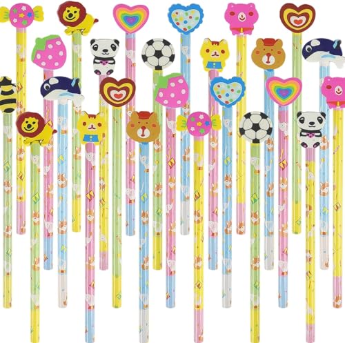 Suloli 24 Pezzi Matite Con Gomma,Matite Colorate Gadget Regalini Fine Festa Compleanno Per Bambini,Premi Scolastici