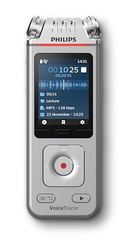 Philips Voicetracer Dvt4115, Registratore Vocale, 8 Gb, Mp3, 3 Microfoni Hifi, Ai Sembly Per Il Riconoscimento Vocale Di Più Persone, Creazione Automa