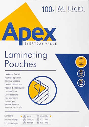 Fellowes 6003201 Apex Pouches Di Plastificazione, Formato A4, 100 Pezzi