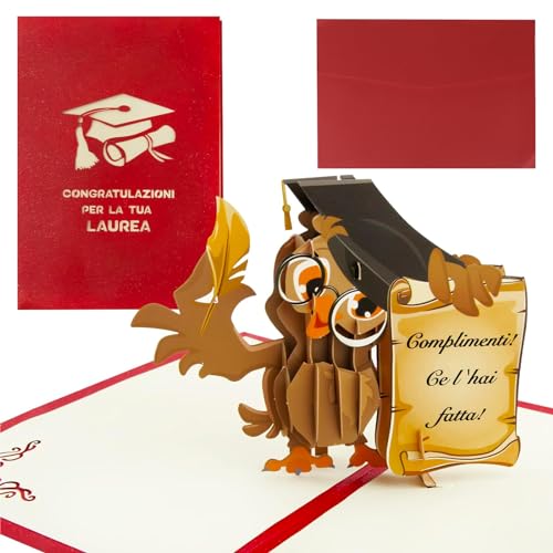 Biglietto Auguri Laurea 3D Biglietto Regalo Pop Up Laurea Rosso Con Gufo Con Cappello Congratulazione Gadget Laurea Per Donna Uomo Addobbi Cerimonia U