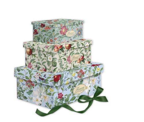 Pigna, Set 3 Pezzi Scatole Regalo Con Nastro Nature Flowers, Tre Diversi Formati