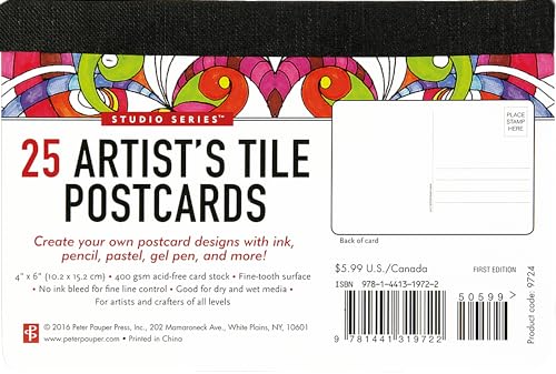 Studio Series Artist'S Tile Postcards: 25 Acid-Free White Postcards - Create Your Own Postcard Designs With Ink, Pencil, Pastel, Gel Pen, And More! -