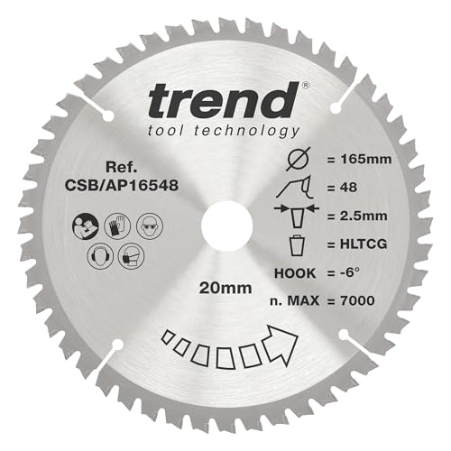 Trend Lama Per Sega Circolare Craftpro Tct Per Piano Di Lavoro In Alluminio E Plastica, Diametro 165 Mm X 48 Denti X Foro 20 Mm, Punta In Carburo Di T
