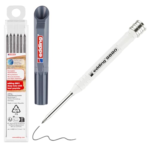 Edding 8880 - Set Di Matite Stilografiche, Grafite, Punta Extra Lunga Da 42 Mm, Per Contrassegnare Con Precisione Legno, Plastica, Cartone, Metallo E