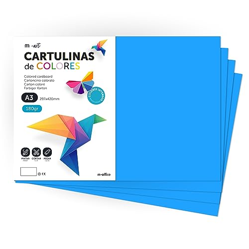 Cartulina De Colores, Cartulina A3, Folios Colores 180Gr, Bloc Cartulina Colores Intensos, Ideal Para Manualidades, Imprimir Tus Documentos Y Diseños 