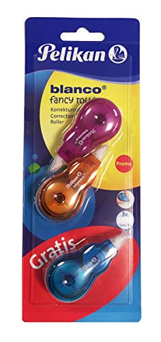 Pelikan 339473 Correttore A Nastro Fancy Roll 5 Mm X 8 M, Blister 3 Mini Bianchetti Colorati, Pratico Con Tappo, Per Proteggere La Punta, Per Scuola,