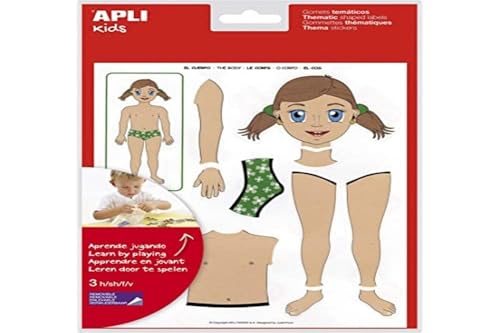 Apli Kids 11928 - Pegatinas Atinas Cuerpo Temáticos Removibles, 12 Hojas