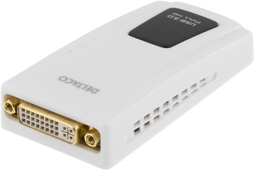 Deltaco Adattatore Usb 3.0/2.0 Dvi Dual Link A Dvi/Hdmi/Vga – Scheda Video Esterna Multi Monitor Windows E Macos Ottimo Regalo – 2048 X 1152 Bianco