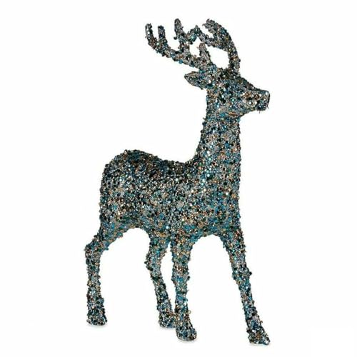 Statua Decorativa Renna Di Natale Porporina Azzurro Dorato Plastica 15 X 45 X 30 Cm (8 Unità)