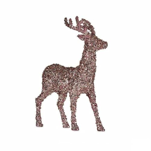 Statua Decorativa Renna Di Natale Porporina Rosa Dorato Plastica 15 X 45 X 30 Cm (8 Unità)