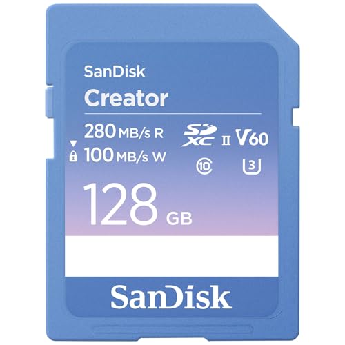 Sandisk Creator Scheda Sd Uhs-Ii 128Gb (Per Dslr I Fotocamere Mirrorless, 6K I 4K Video, V60, Uhs-Ii, Velocità Fino A 280 Mb/S, Rescuepro Deluxe, Clas