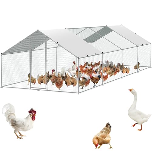 Vevor Grande Pollaio In Metallo Con Recinto, 3 X 7,83 X 1,99 M Recinto Per Galline Da Cortile Con Copertura, Con Blocco Di Sicurezza Per Esterni Corti
