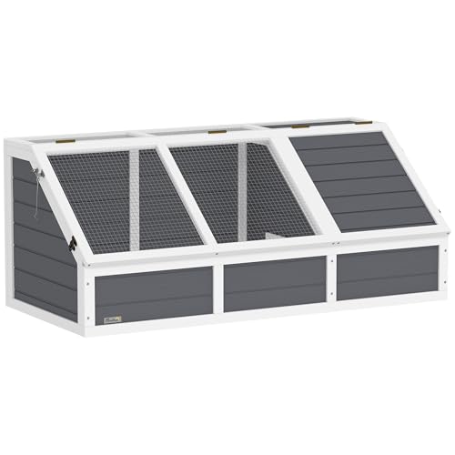 Pawhut Casetta Per Tartarughe Di Terra Senza Pavimentazione Con Pannello Apribile E 2 Spazi Separati, Casa Tartarughe In Legno Di Abete E Acciaio Zinc