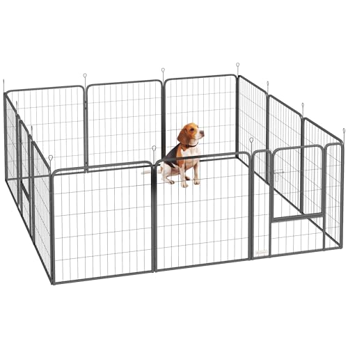 Pawhut Recinto Per Cani A 12 Pannelli Modulabili Da 68X1.5X80 Cm Con Porta Di Ingresso, Recinto Per Cuccioli In Acciaio Con 12 Picchetti, Nero