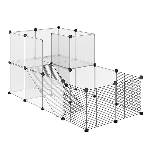 Pawhut Recinto Per Animali Di Piccola Taglia Modulabile Con Pannelli E Accessori, Gabbia Per Roditori Da Interno In Acciaio E Pp, Per Porcellini D'Ind