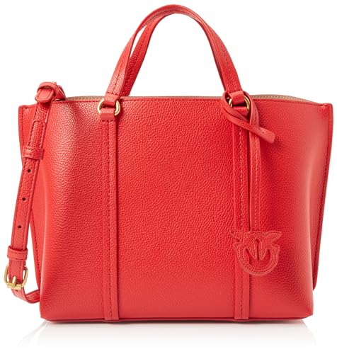 Pinko Carrie Shopper Classic Pelle Bottalata, Borsa Donna, R30Q_Rosso-Antique Gold, Taglia Unica