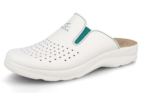 Fly Flot | Man Professional, Zoccoli Sanitari Uomo Con Elastico Regolabile, Ciabatta Con Tomaia In Pelle Forata, Sottopiede Imbottito In Pelle Antisho
