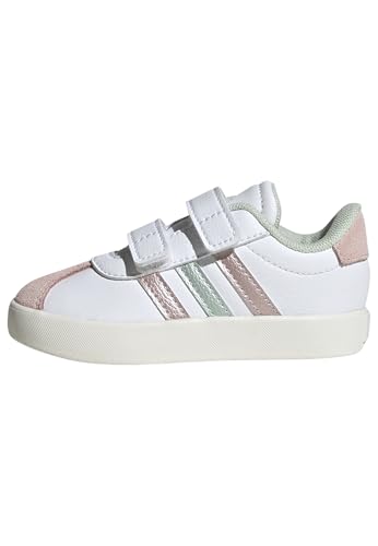 Adidas Vl Court 3.0 Shoes Infants, Scarpe Unisex-Bimbi 0-24, Ftwr White/Linen Green Met./Sandy Pink Met, 20 Eu