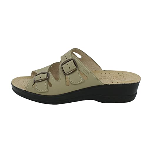 Fly Flot 63008Ne Rovere Ciabatte Donna Doppia Fibbia Tomaia Pelle Sottopiede Vera Pelle Anti Shock Anatomico Made In Italy Zeppa 4,5 Cm