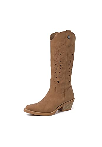 Queen Helena Camperos Stivali Con Tacco Western Traforati Stivaletti Texani A Punta Cowboy Donna X28-103 (Marrone, Sistema Taglie Calzature Eu, Adulto