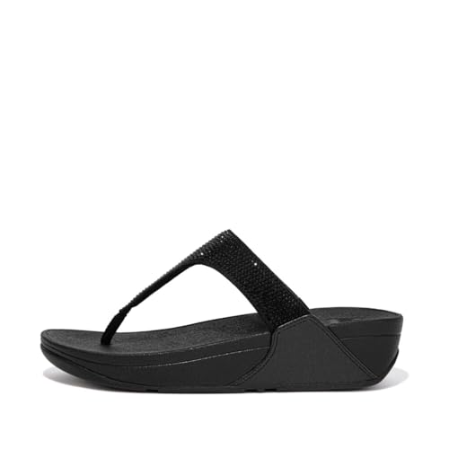 Fitflop Lulu Crystal Embellished Toe-Post Sandals, Ciabatte Donna, Tutto Nero, 41 Eu
