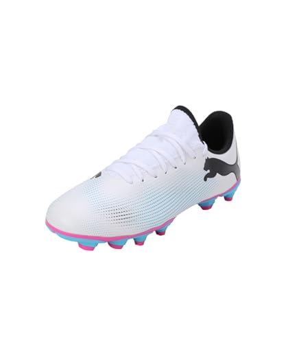 Puma Future 7 Play Fg/Ag Jr, Soccer Shoe Unisex-Bambini, White Black-Poison Pink, 28 Eu