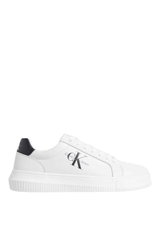 Calvin Klein Uomo Sneakers Con Suola Preformata Chunky In Pelle, Bianco (Bright White/Black), 44