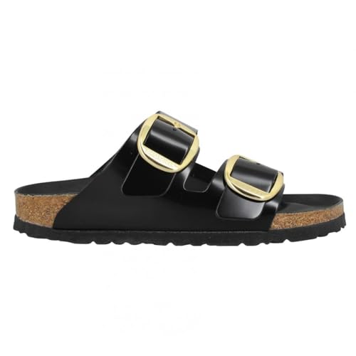 Birkenstock Arizona Big Buckle Shine Black, Natural Leather Pianelle Donna 37