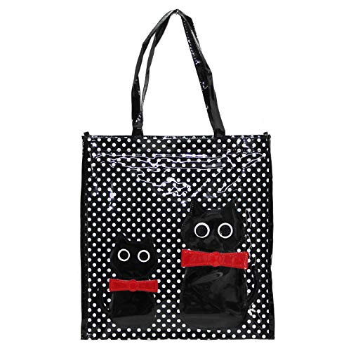Shopper Borsa Donna In Plastica Busta Spesa Casual Universale Fantasia Gattini (Nero, Media)