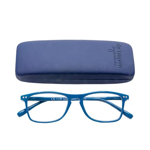 Distinguo Occhiali Da Lettura Unisex Eyewear 813 - Diverse Gradazioni E Colori - Con Custodia Rigida, Panno Per Pulizia, Laccetto Per Occhiale (Blu, 3