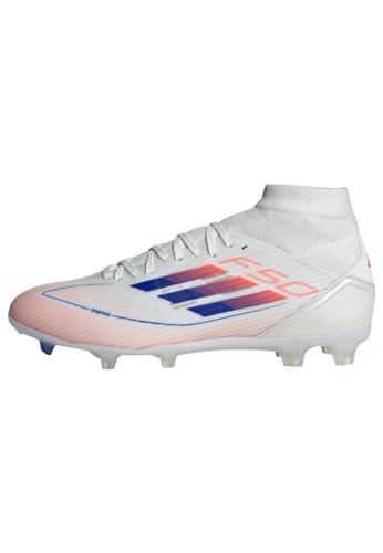 Adidas F50 League Mid Football Boots Firm Ground, Scarpe Da Calcio Donna, Cloud White/Lucid Blue/Solar Red, 42 Eu