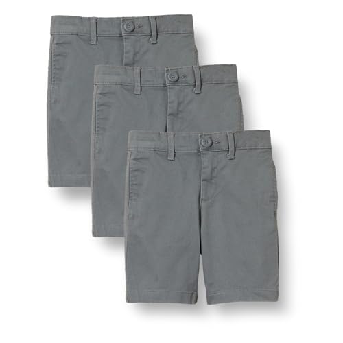Amazon Essentials Bermuda Senza Pence In Tessuto Uniforme (Resistenti Alle Pieghe) Bambini E Ragazzi, Pacco Da 3, Carbone, 2 Anni