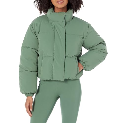 Amazon Essentials Piumino Corto Con Cerniera A Tutta Lunghezza (Pile Trapuntato Opaco O Sherpa) Donna, Verde Salvia, L